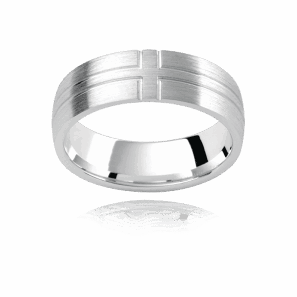 Pj333B 6Mm Platinum Emery Semi Rounded Single Cross Pattern In Grooves Mens Engagement Ring