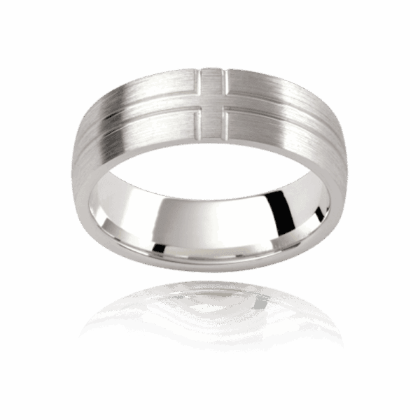 Pj333B 6Mm White Gold Emery Semi Rounded Single Cross Pattern In Grooves Mens Engagement Ring