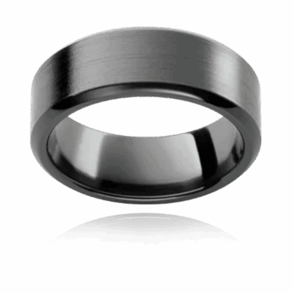 Pj498 6Mm Hypoallergenic Black Zirconium Flat Band With Rounded Beveled Edges Wedding Rings For Men