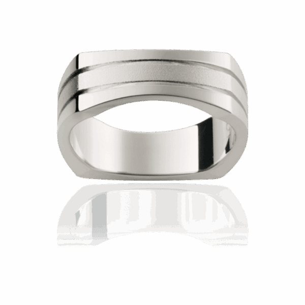 Sq10 7 5Mm Stylish Mens Boxed Shape Two Horizontal Polished Grooves Mens Wedding Band