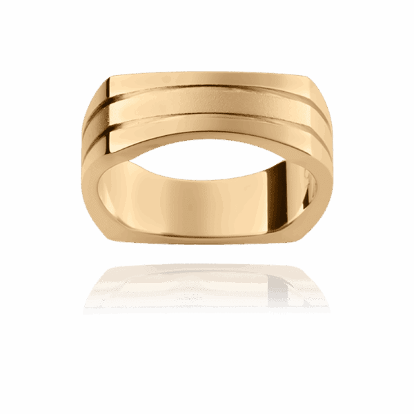 Model wears SQ10 9mm white gold stylish mens boxed shape two horizontal polished grooves mens wedding band