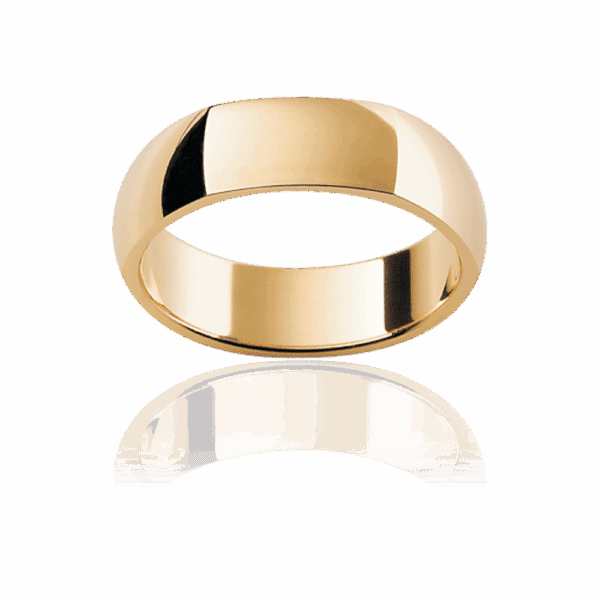 Sq3 6Mm Yellow Gold Plain Semi Rounded Flat Top Section Polished Mens Wedding Band