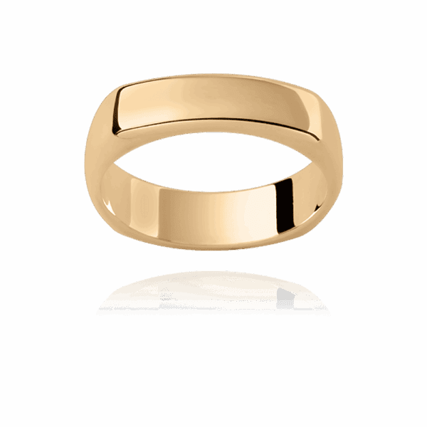 Model wears SQ4 4mm hypoallergenic zirconium square shaped plain mens wedding band with smooth corners