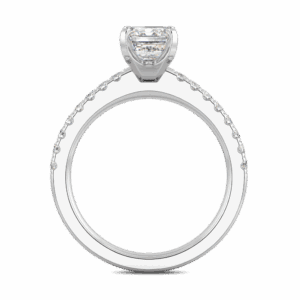 Victoria Emerald 8X6 Side White Gold Diamond Tiffany Setting Micro Pave Half Band Engagement Ring