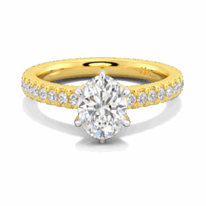 Victoria Oval 8X6 Front Yellow Gold Moissanite Tiffany Setting Micro Pave Half Band Engagement Ring