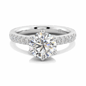 Victoria Round 8 0 Front White Gold Moissanite Tiffany Setting Micro Pave Half Band Engagement Ring