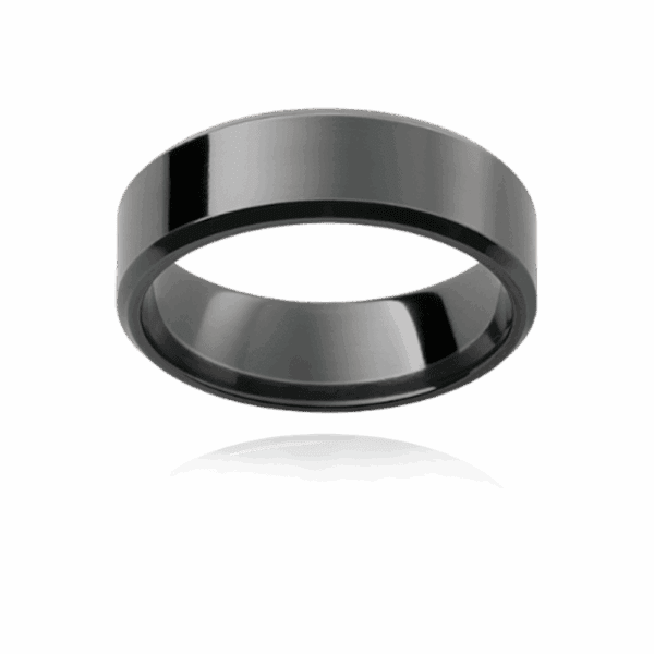 Zrfb 6Mm Hypoallergenic Black Zirconium Flat Polished Beveled Edge Mens Wedding Ring