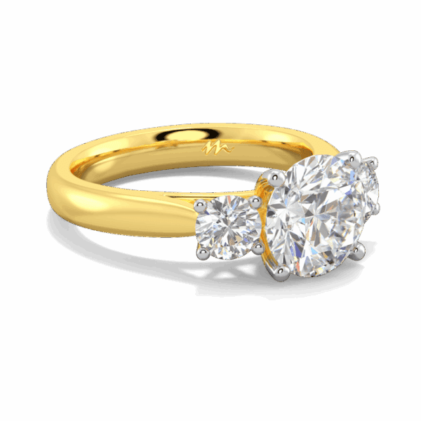 Agnes 7 5 Angled Yellow Gold Moissanite 4 Crossover Prong Trilogy Ring