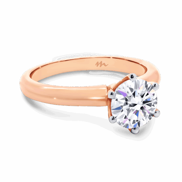 Audrey 7 0 Angled Rose Gold Moissanite 6 Prong Knife Edge Solitaire Ring
