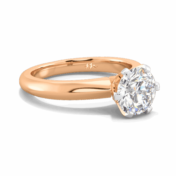 Audrey 7 0 Angled Rose Gold Moissanite Knife Edge 6 Prong Solitaire Ring