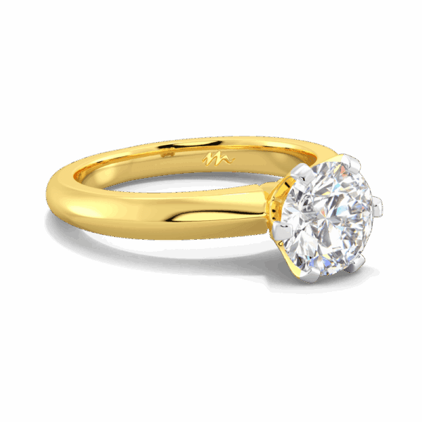 Audrey 7 0 Angled Yellow Gold Moissanite Knife Edge 6 Prong Solitaire Ring