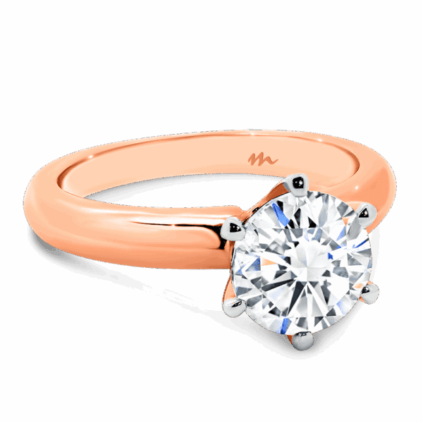 Audrey 8 0 Angled Rose Gold Moissanite 6 Prong Knife Edge Solitaire Ring