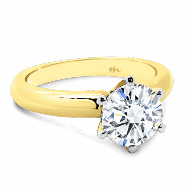 Audrey 8 0 Angled Yellow Gold Moissanite 6 Prong Knife Edge Solitaire Ring