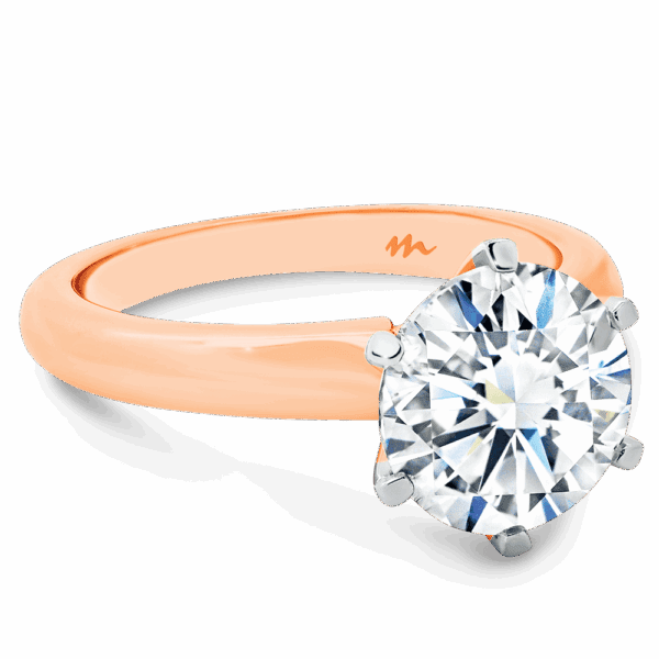 Audrey 9 0 Angled Rose Gold Moissanite 6 Prong Knife Edge Solitaire Ring