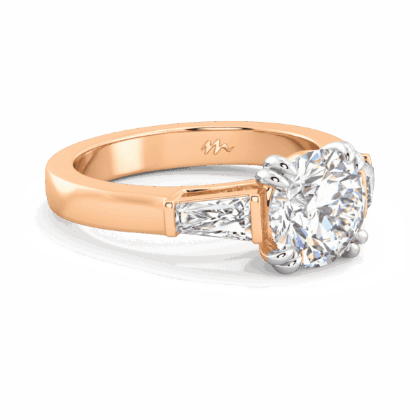 Debbie Round 8 0 Angled Rose Gold Moissanite Accented Bar Set Tapered Baguette Cut Trilogy Ring