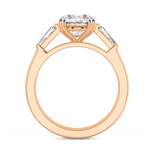 Debbie Round 8 0 Side Rose Gold Diamond Accented Bar Set Tapered Baguette Cut Trilogy Ring