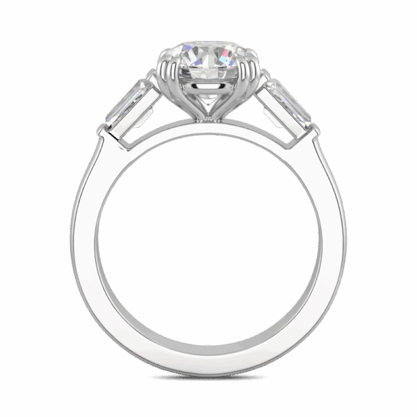 Debbie Round 8 0 Side White Gold Moissanite Tapered Side Stones Prong Set Trilogy Ring