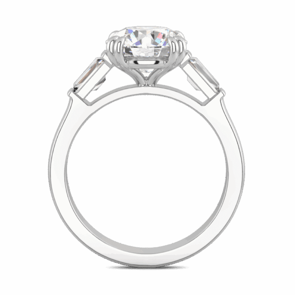 Debbie Round 9 0 Side White Gold Moissanite Tapered Side Stones Prong Set Trilogy Ring
