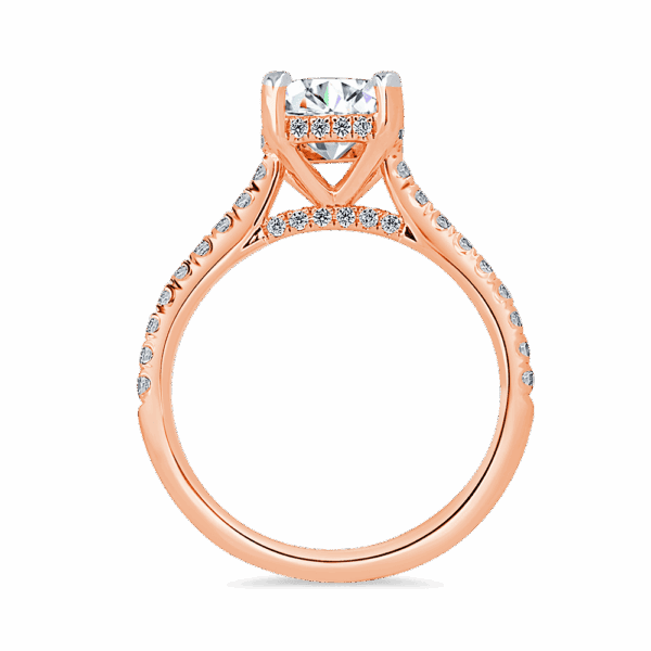 Harmony Cushion 7 0 Side Rose Gold Diamond 4 Prong Encrusted Under Rail Bridge Engagement Ring