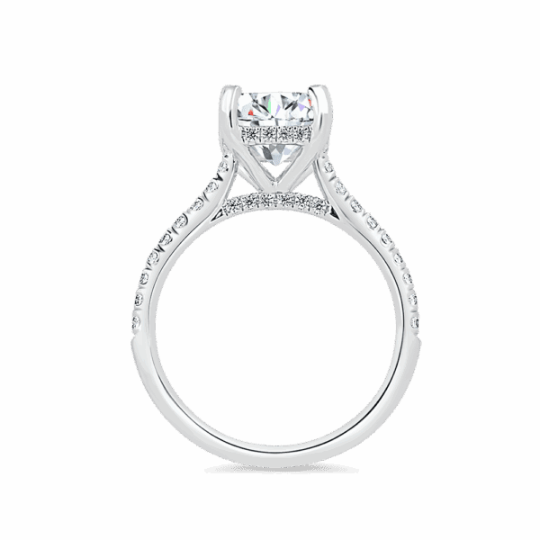 Harmony Cushion 8 0 Side White Gold Diamond 4 Prong Encrusted Under Rail Bridge Engagement Ring