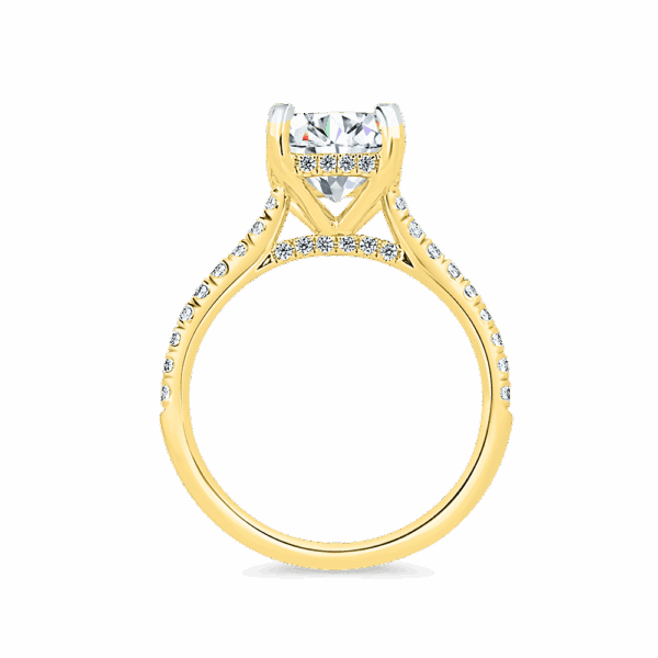 Harmony Cushion 8 0 Side Yellow Gold Diamond 4 Prong Encrusted Under Rail Bridge Engagement Ring