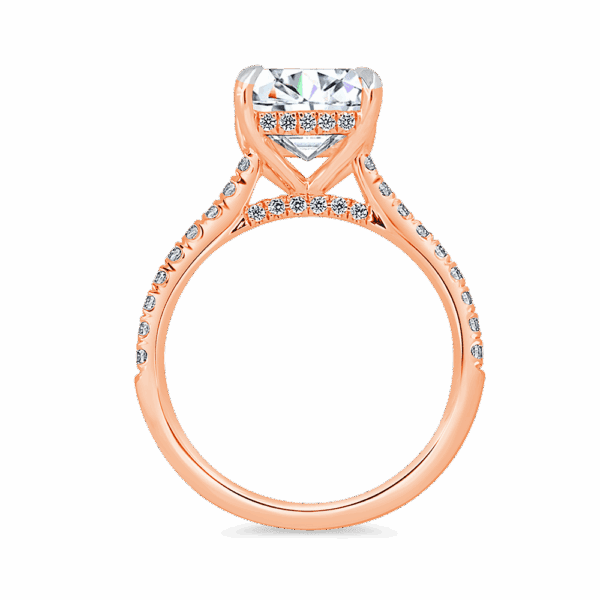 Harmony Emerald 10X8 Side Rose Gold Diamond 4 Prong Encrusted Under Rail Bridge Engagement Ring