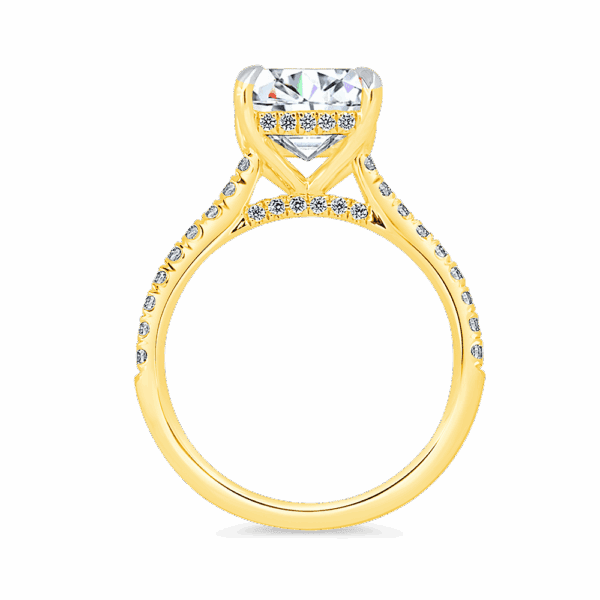 Harmony Emerald 10X8 Side Yellow Gold Diamond 4 Prong Encrusted Under Rail Bridge Engagement Ring