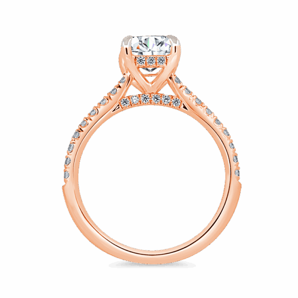 Harmony Emerald 8X6 Side Rose Gold Diamond 4 Prong Encrusted Under Rail Bridge Engagement Ring