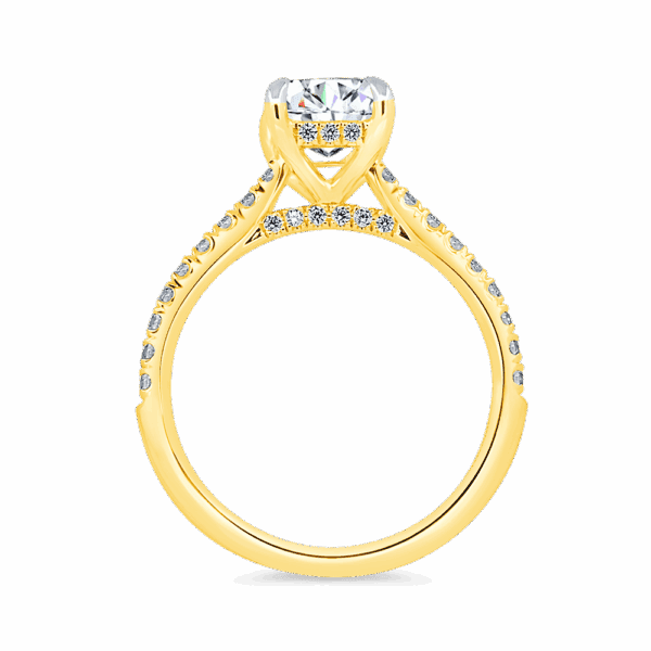 Harmony Emerald 8X6 Side Yellow Gold Diamond 4 Prong Encrusted Under Rail Bridge Engagement Ring