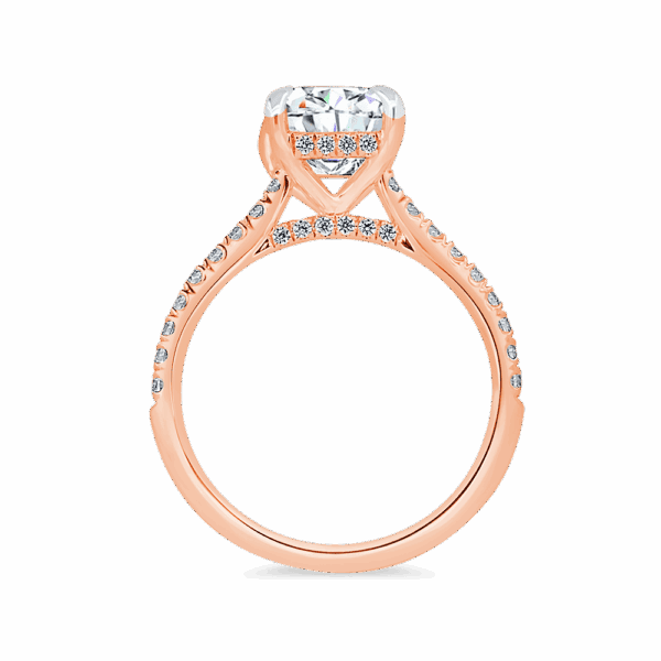 Harmony Emerald 9X7 Side Rose Gold Diamond 4 Prong Encrusted Under Rail Bridge Engagement Ring