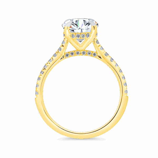 Harmony Oval 10X8 Side Yellow Gold Diamond 4 Prong Encrusted Under Rail Bridge Engagement Ring