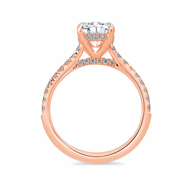 Harmony Oval 8X6 Side Rose Gold Diamond 4 Prong Encrusted Under Rail Bridge Engagement Ring