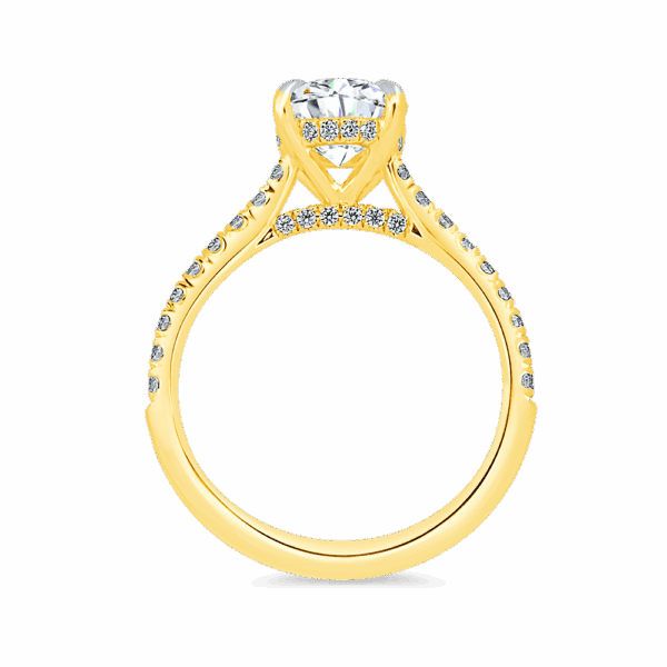 Harmony Oval 8X6 Side Yellow Gold Diamond 4 Prong Encrusted Under Rail Bridge Engagement Ring