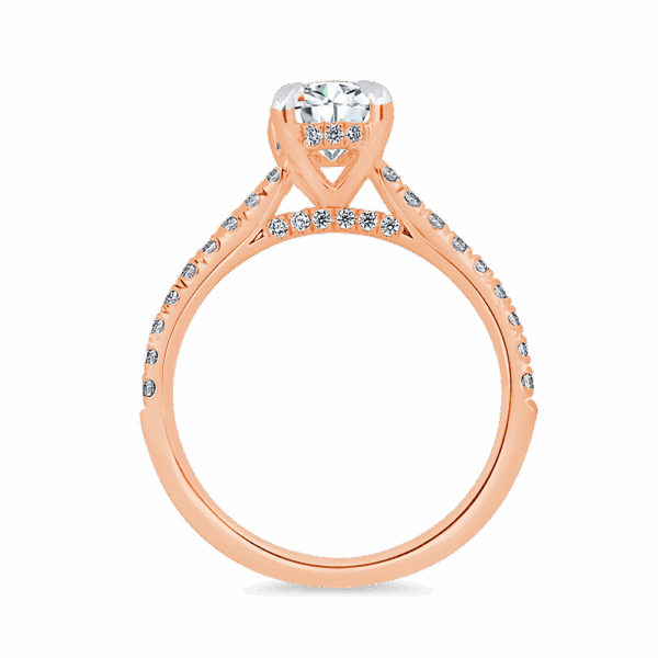 Harmony Oval 9X7 Side Rose Gold Diamond 4 Prong Encrusted Under Rail Bridge Engagement Ring