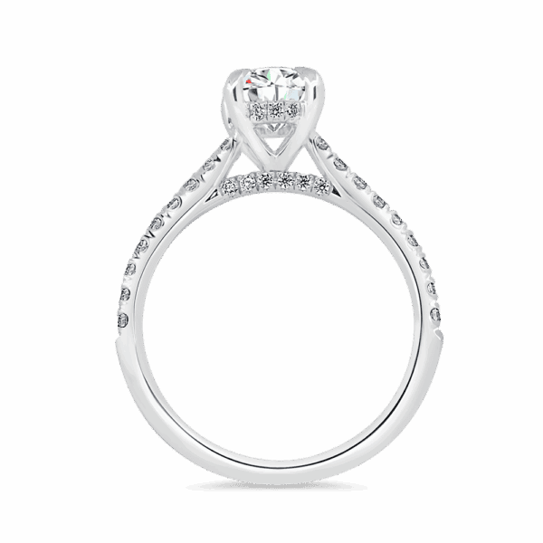 Harmony Oval 9X7 Side White Gold Diamond 4 Prong Encrusted Under Rail Bridge Engagement Ring