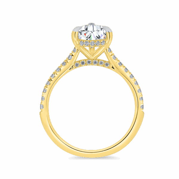 Harmony Pear 10X7 Side Yellow Gold Diamond 4 Prong Encrusted Under Rail Bridge Engagement Ring