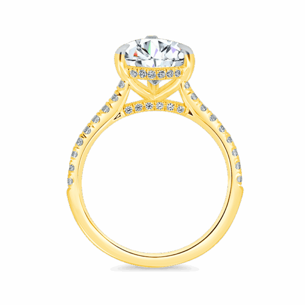 Harmony Pear 12X8 Side Yellow Gold Diamond 4 Prong Encrusted Under Rail Bridge Engagement Ring