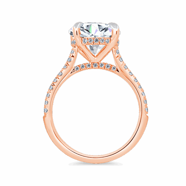 Harmony Round 10 0 Side Rose Gold Diamond 4 Prong Encrusted Under Rail Bridge Engagement Ring
