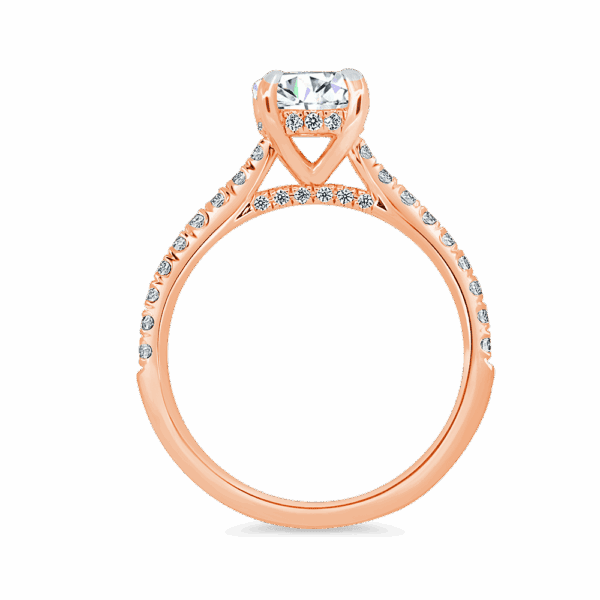 Harmony Round 6 5 Side Rose Gold Diamond 4 Prong Encrusted Under Rail Bridge Engagement Ring
