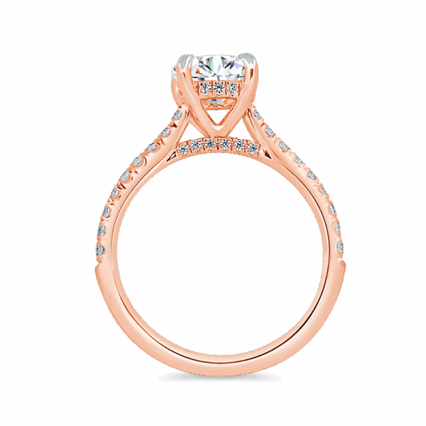 Harmony Round 7 0 Side Rose Gold Diamond 4 Prong Encrusted Under Rail Bridge Engagement Ring