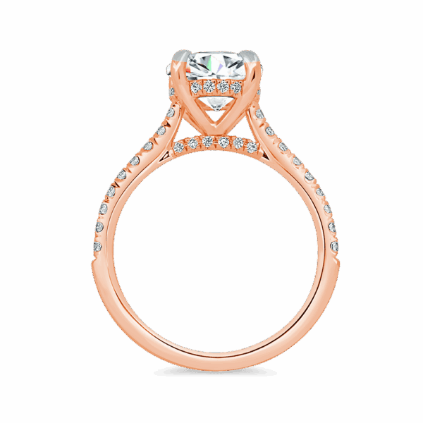 Harmony Round 8 0 Side Rose Gold Diamond 4 Prong Encrusted Under Rail Bridge Engagement Ring