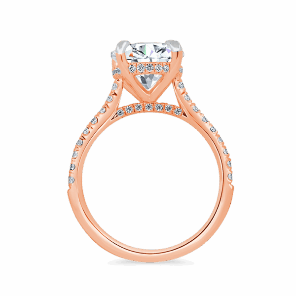 Harmony Round 9 0 Side Rose Gold Diamond 4 Prong Encrusted Under Rail Bridge Engagement Ring