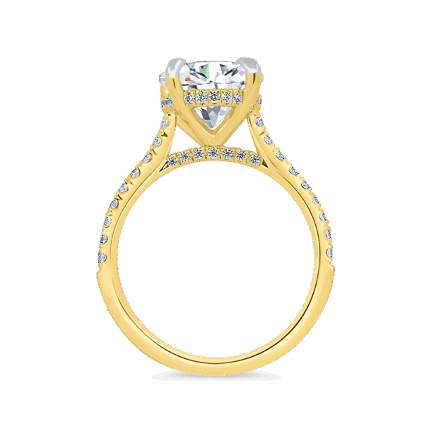 Harmony Round 9 0 Side Yellow Gold Diamond 4 Prong Encrusted Under Rail Bridge Engagement Ring