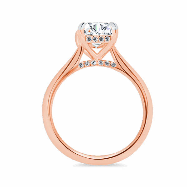 Hattie Emerald 9X7 Side Rose Gold Diamond 4 Prong Accented Under Rail Bridge Tapered Engagement Ring