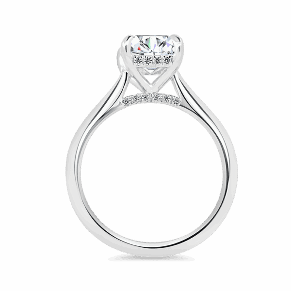 Hattie Emerald 9X7 Side White Gold Diamond 4 Prong Accented Under Rail Bridge Tapered Engagement Ring