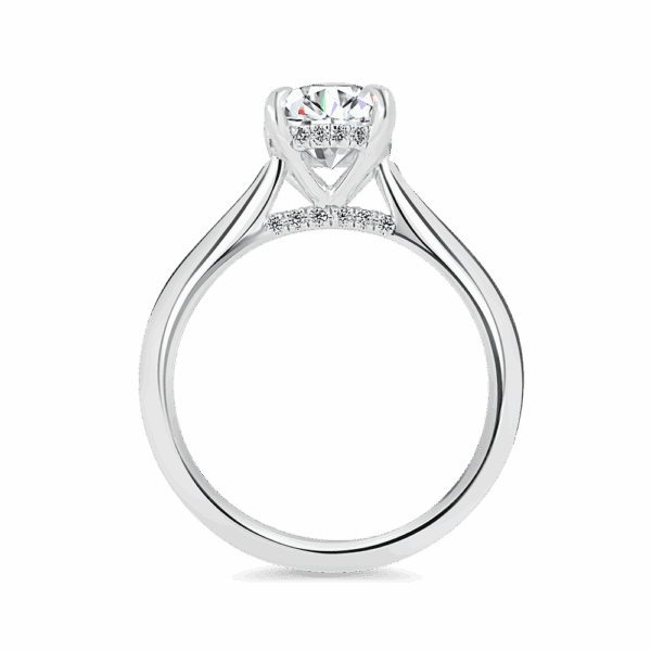 Hattie Oval 9X7 Side White Gold Diamond 4 Prong Accented Under Rail Bridge Tapered Engagement Ring