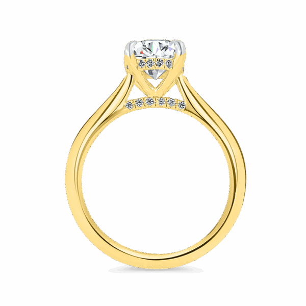 Hattie Oval 9X7 Side Yellow Gold Diamond 4 Prong Accented Under Rail Bridge Tapered Engagement Ring