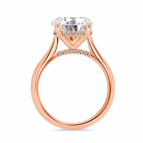 Hattie Round 10 0 Side Rose Gold Diamond 4 Prong Accented Under Rail Bridge Tapered Engagement Ring