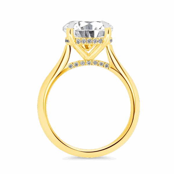 Hattie Round 10 0 Side Yellow Gold Diamond 4 Prong Accented Under Rail Bridge Tapered Engagement Ring