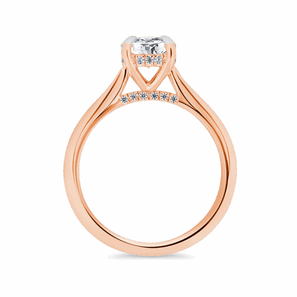 Hattie Round 6 5 Side Rose Gold Diamond 4 Prong Accented Under Rail Bridge Tapered Engagement Ring
